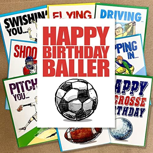 Играјте Силен Фудбал Среќен Роденден Балер Роденденска Картичка 1-Пакет Илустрирани Спортски Роденденски Честитки Одлични За Фудбалери,