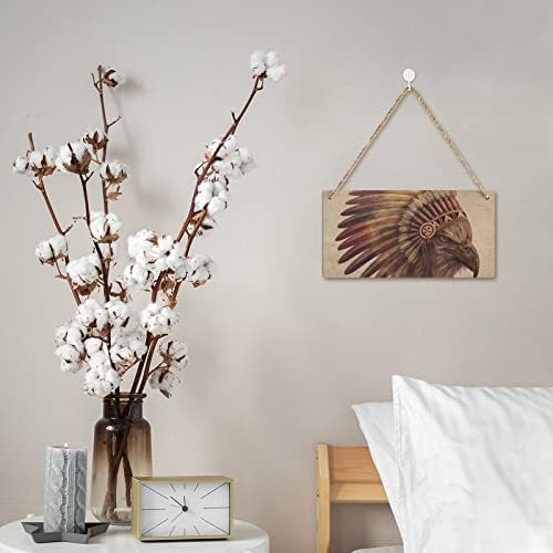 Американски индиски ќелав орел дрво знак персонализиран дрвен плакета виси знак за знак за уметност со јажиња за домашна канцеларија