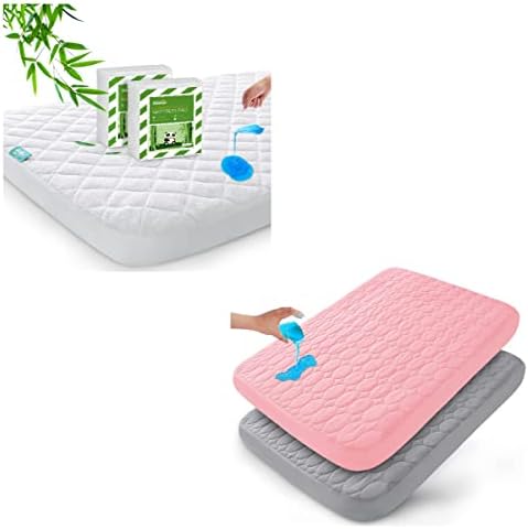 Бамбус пакет n игра заштитник на душеци, 2 пакувања, бели и пакувања N Play/Mini Crib Sheets, 2 пакувања, Grey & Pink