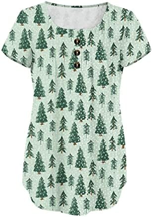 Xipcokm женски Божиќен краток ракав маичка мода симпатична графичка туника врвови скријте ги стомачните облечени блузи маици кошули