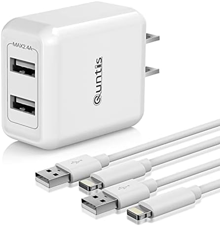 IPhone Charger MFI Сертифициран, Quntis 2pack 6.6ft молња кабел за полнење кабел со двојна порта USB wallиден полнач блок адаптер за iPhone 14