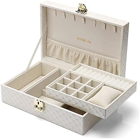 Кутија За Складирање накит Двослојна Кутија За Накит Од Стп Кожна Кутија За Организатор За Прикажување Кутија За Складирање Со Заклучување Кутија