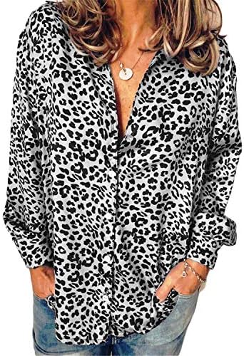 Andongnywell v Women v врат шифон блузи врвови со долги ракави леопард кошули блузи маици за дами