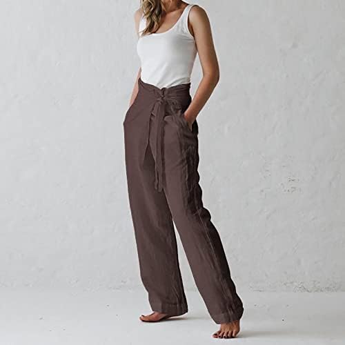 Tickoy ineенски линиски панталони обични лабава еластична памучна памучна памучна панталона со широки панталони со нозе високи еластични