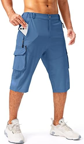 Пудола машки пешачење Капри шорцеви лесни 3/4 долги шорцеви за мажи со 6 џебови товар кратко за тренинг за патување за работа