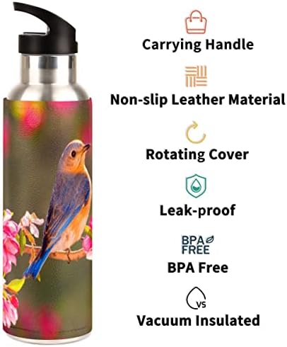 Шише за спортска вода Пардик со слама капаче симпатична животинска птица цвет вакуум изолирана двојна wallид од не'рѓосувачки