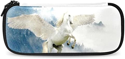 Случај со молив со голем капацитет, летање ангел бел коњ Училиште за молив торбичка торба за шминка за тинејџери девојчиња 7,5x3x1.5in