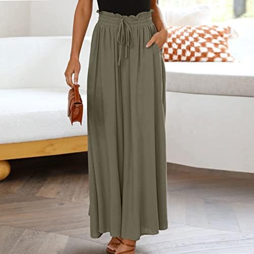 Панталони од iaqnaocc за жени, облечени широки нозе високи половини со долги пантацо панталони летни панталони