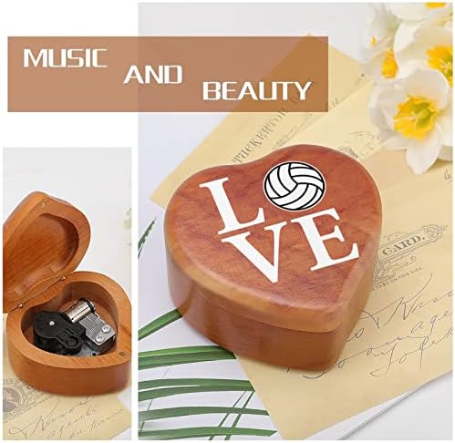 Loveубов одбојка дрвена музичка кутија ветровито во облик на срцеви музички кутии случај за роденден на годишнината од в Valentубените