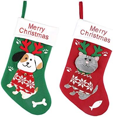 Божиќни чорапи на Зојаерзи, 15 големи Божиќни чорапи со 3Д мачки кучиња персонализирани декорации за порибување на миленичиња за