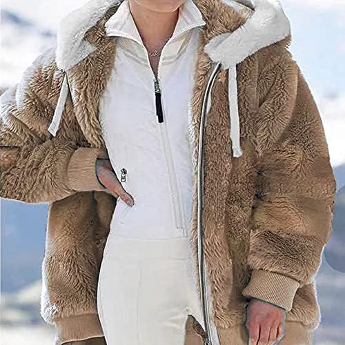 Tunuskat плус големина Зимски јакни за жени топло руно худи лабава удобна симпатична шарпа палто зип до нејасна џемпер надвор од облеката