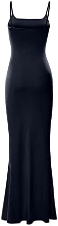 Модна женска прашка без ракави секси цврста боја отворена назад тенок фит долг фустан