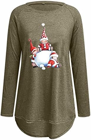 Jjhaevdy Божиќни снегулки за печатење врвови, жени на вратот со долг ракав маички случајни плус големина новогодишна забава џемпер