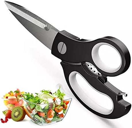 Кујна ножици, се користи за сечење месо, пилешко, живина, овошје, рибини скали, зеленчук, билки, итн. Многу погоден за секачи за пица и