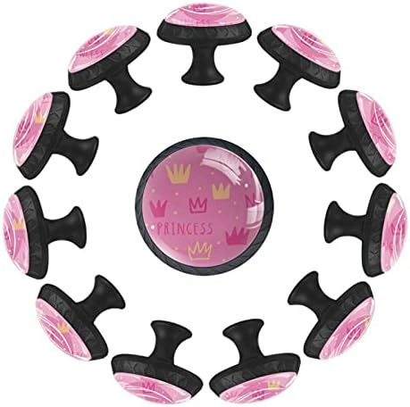 12 Парчиња Розова Круна Стаклени Копчиња за Фиоки За Комоди, 1.37 х 1.10 Во Тркалезна Кујна Кабинет Повлекува За Домашна Канцеларија