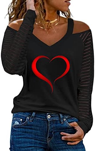 Врвна маичка со долг ракав за жени есен лето ладно рамо 2023 облека трендовски памук против вратот графички лабава вклопена маица