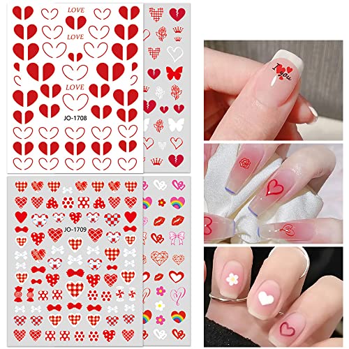 Налепници за нокти на Денот на вineубените, 4 чаршафи слатко срце за нокти на ноктите розови бакнежи од пеперутка дизајн валентин