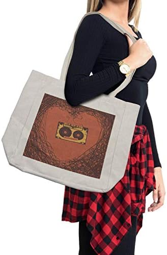 Амбесон музичка торба за купување, loveубов старомодни елементи Касета лента аналогна гроздобер носталгично стерео печатење, еко-пријателска