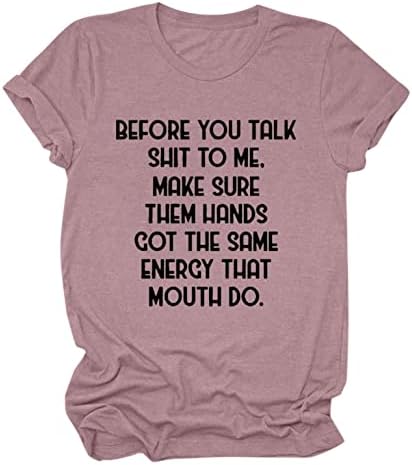 Nyybw кошула за жени, летен случајен тркалезен врат Смешно писмо за печатење на кратки ракави Основни врвови инспиративни блузи од маица