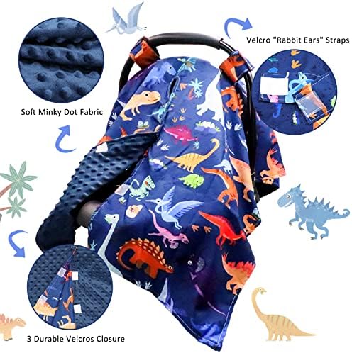 Conopy на седиштето за новороденчиња од хојакс, сет за момчиња, супер мека затегнување ткаенина и маичка плетена, симпатична принт на диносаурус,