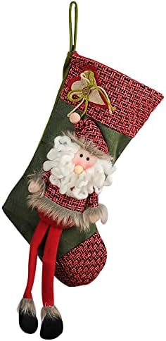 Одмор Божиќни декорации чорапи Снежен човек Бурлап карирана Божиќна порибување и семејно порибување за камин камин виси семејство Божиќ