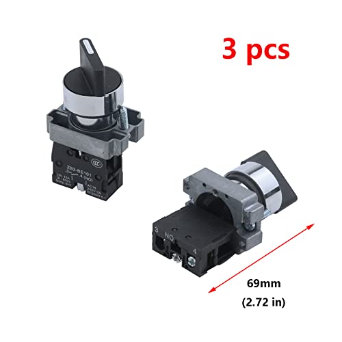 Antrader 3PCS ZB2-BE101 SPST 1NO 2 PIN 2 Позиција 22мм Latching Round Top Rotary Selector Switch AC 600V 10A