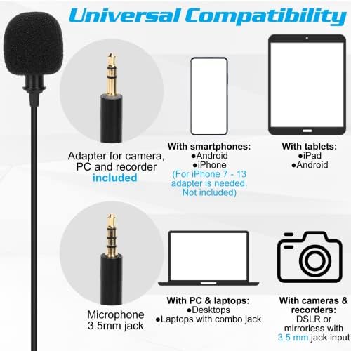 Професионална оценка лавалиер лапел микрофон за vivo iqoo u1x компатибилен со iPhone телефон или блогирање на фотоапарати Vlogging ASMR снимање