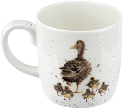 Royal Worcester Wrendale Designs Sunshine Mug | 14 унца голема кригла со кафе со дизајн на патка | Направено од фино коска Кина | Микробранова