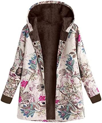 Nokmopo женски зимски јакна со долги ракави патент со аспиратор дебел композитен кадифен гроздобер цвет печатење плус големина