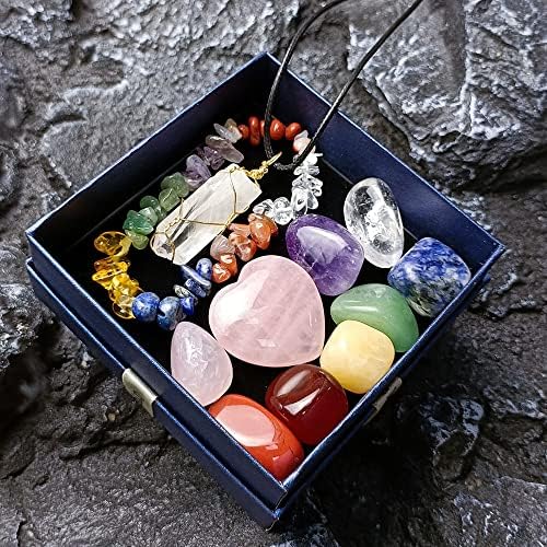 Заздравување на природни кристали скапоцени камења Чакрас 11 парчиња поставени со кутија за подароци