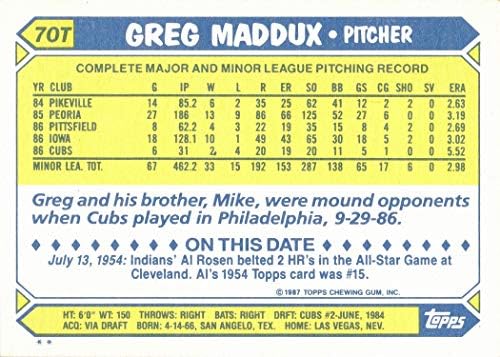 1987 Топпс тргуваше со бејзбол 70T Грег Маддукс Дебитант картичка