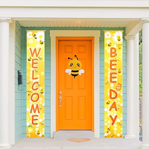 Добредојдовте Пчела Среќен Ден Трем Банер Пролет Гном Врата Банер Мед Пчела Трем Знак Пчела Тема Партија Виси Банер За Влезната Врата Тремот Ѕид Двор Декорација, 12
