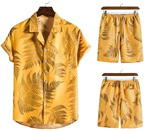 Кошули за мажи мажи пролет лето лето 2 парчиња сетови на плажа печатена кошула со краток ракав краток сет лапел вечера