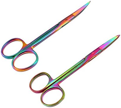 ОДОНТОМЕД2011 сет од 2 мулти титаниум боја Виножито ирис ножици 4.5 директен и заоблен ножици на бојата на виножитото од не'рѓосувачки