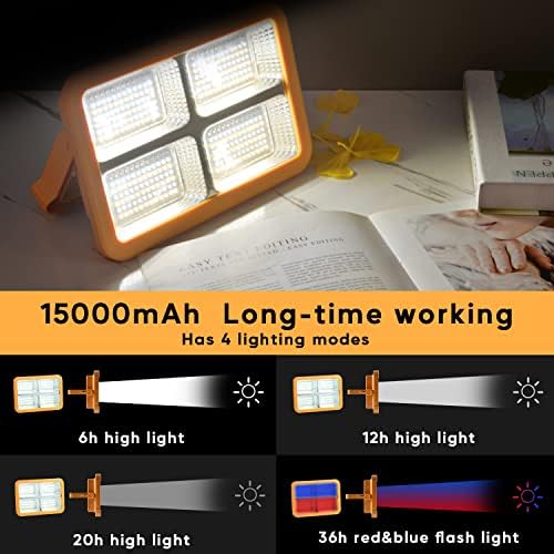 Degruand LED преносно соларно работно светло, 100W 10000 lm 15000mAh батерија за полнење на итна светлина IP66 336 LED 4 режими на