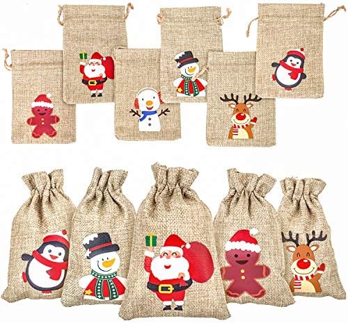 Дераи 36 парчиња Божиќни Торби За Подароци Од Јута Со Врвка за Влечење, Мали Занаетчиски Платнени Чанти За Божиќни Свадбени Материјали