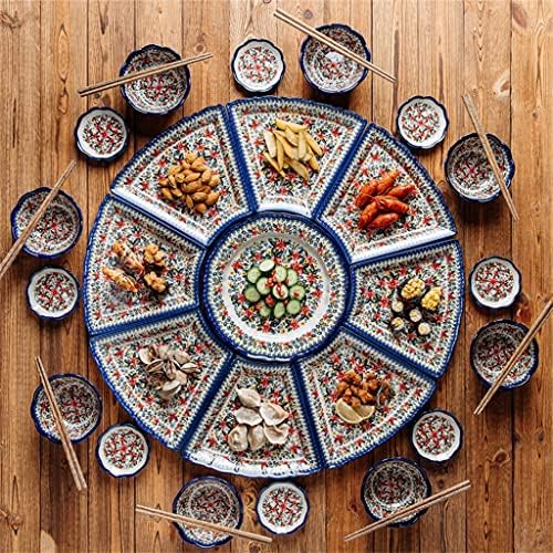 WDBBY Тркалезна маса поставена плоча чинија чинија сад супа гнездо керамички садови постави чинија комбинирани садови