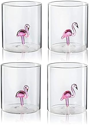 Вино Савант Фламинго Стомна &засилувач; 4 Чаши Во Собата Декантер со 4 Розова Фламинго Очила 9оз Елегантен Стакло Во Собата, Одлично За Вода