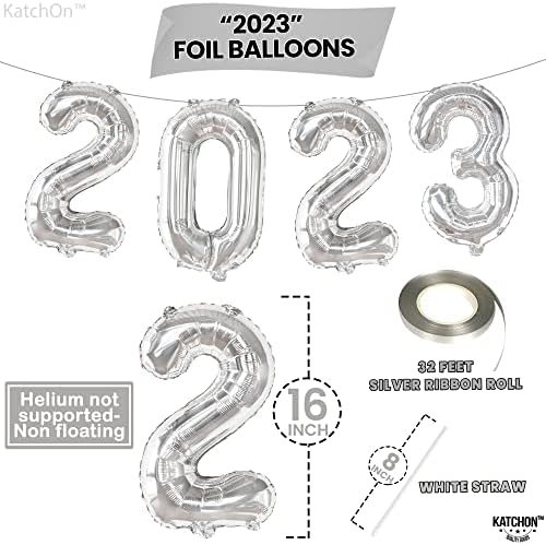Качон, броеви на балони од сребро 2023 година - 16 инчи со почувствувана црна матурска капа Гарланд - 4 жици | 2023 Сребрени балони