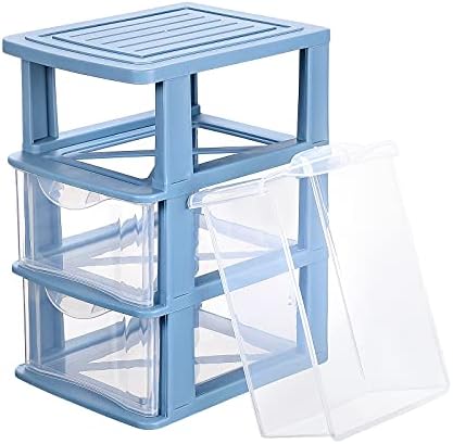 Yarnow 3 фиока кула пластична организатор за складирање канцеларија кутија, организатор за складирање на сини фиоки