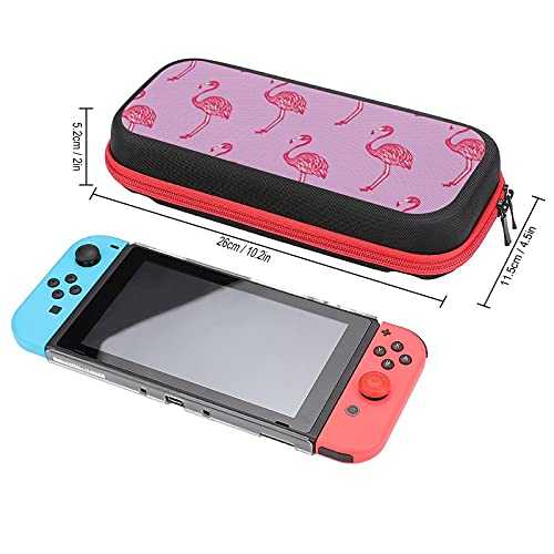 Носење случај за Nintendo Switch Case Pink Flamingo заедно со шок-изобилен заштитен обвивка на тврда обвивка со 20 слотови за картички за игри, внатрешен џеб за радост и додатоци