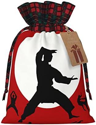 Божиќни торби за подароци за влечење пукаат-за-Moon-Taekwondo Buffalo Plaid Clumstring торба за забава фаворизираат торби
