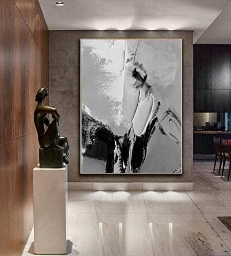 Оригинално рачно насликано масло за масло од црно-бело wallид уметност модерна дневна соба уметност голема апстрактна платно црно-бело масло сликарство 60х80 инчи неи
