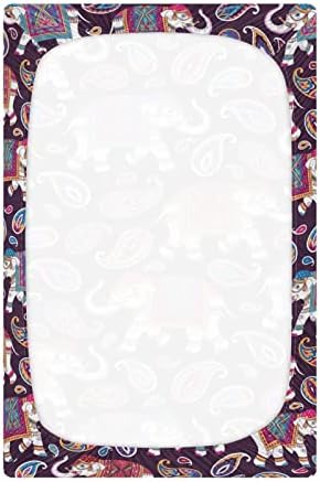 Индиски украс на Алаза Елефпант Пејсли чаршави за креветчиња опремени со басинет лист за момчиња бебе девојчиња дете, стандардна