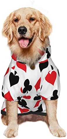 Големо кучиња покер-црвена срцева облека за миленичиња џемпер со капа со мека мачка со мачки, средно средно.