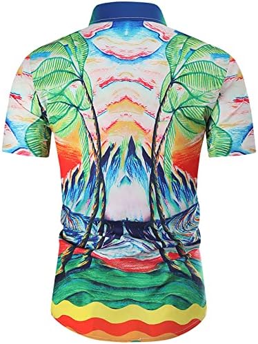 Машки летен случајчки сет момчиња модни печатени кратки ракави хавајски кошули и шорцеви на плажа две парчиња костум
