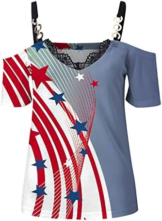 4 -ти јули кошули жени во САД знаме лето кратки ракави на вратот на вратот врвови ленти starsвезди лабава вклопена обична забава кошула Туника