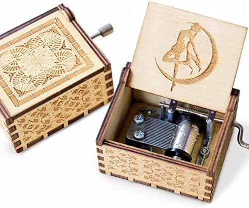 Ryshaa Sairormoon Music Box Toy Wood Hand Crank врежан гроздобер дрвен музички кутија Роденден за Ноќта на вештерките Божиќ