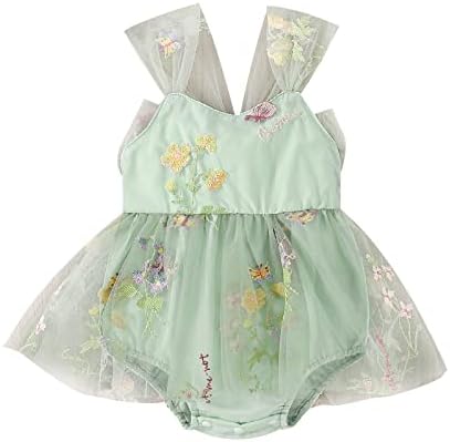 Новороденче девојче Тул Туту ромпер фустан цвет везење здолниште без ракави за џебни колички за лето -облека