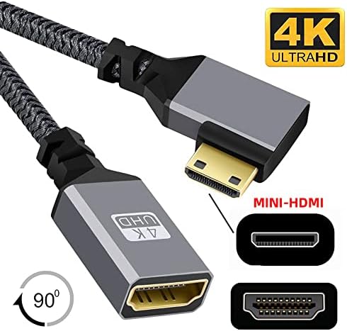 NFHK 4K Type-C мини HDMI 1,4 машки 90 степени десно агол на HDMI женски продолжен кабел за DV MP4 камера DC лаптоп